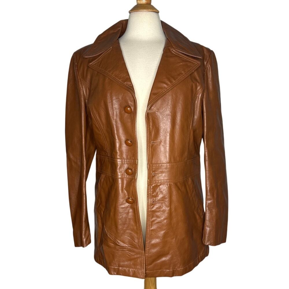 gino leathers Vintage Brown Jacket Button Front Neutral Old Money Minimalist